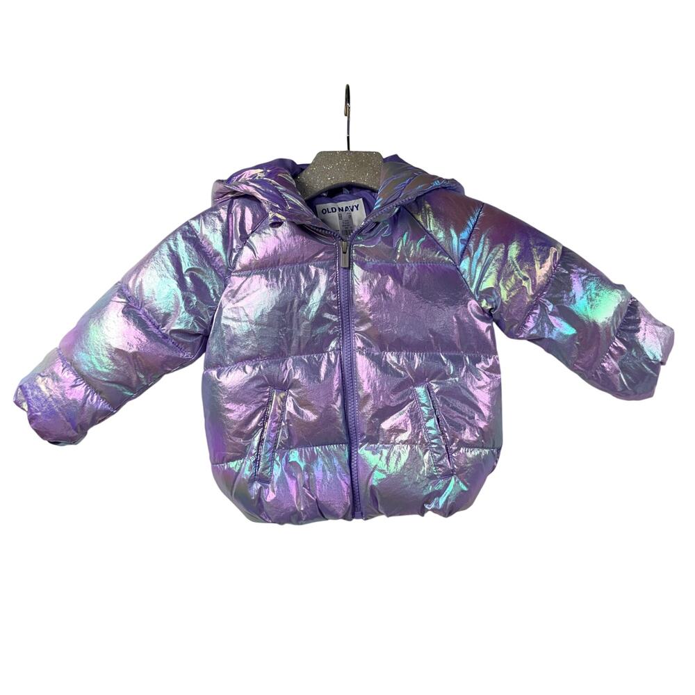 Old Navy Puffer Jacket Iridescent Purple 2T Coat With Hood